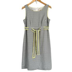 Ann Taylor Loft Dress sz 8 Gray White Stripe Bow Tie Fit & Flare BOW